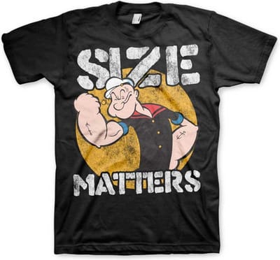 Popeye Heren Tshirt -S- Size Matters Zwart