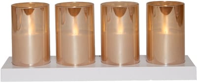 Anna's Collection LED theelichthouders kaarsen - in glas - 4x stuks - oranje/amber - afstandsbediening en oplaadstation