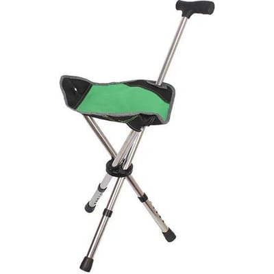 Chaise Canne Pliante Multifonctionnelle Bâton de Marche Télescopique Antidérapant d'Extérieur pour Siège de Randonnée pour Personnes Âgées vert