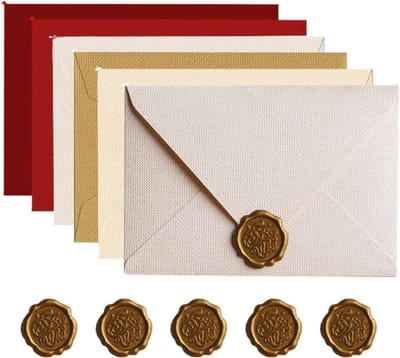SnelShoppen - Set van 6 Linnen Papier Enveloppen in 6 Stijlen, Elegante Watermerk Ribbelpapier Enveloppen voor Uitnodigingen, Doop, Verjaardag, Bruilo