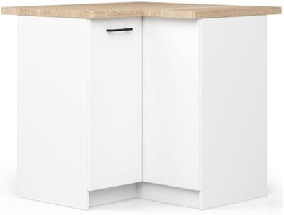 BDW - Keukenhoekkast met deuren en werkblad - 90 cm breed, 85 cm hoog - vrijstaand meubel (wit)