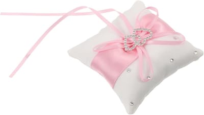 Ringkussen Bruiloft - Trouwringhouder Satijn - Huwelijksceremonie - Met Strikdecoratie - 9x9x4 cm - Roze