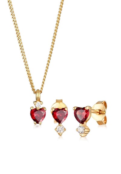 Elli - Sieraden Set - Set Kette Ohrstecker Herz Zirkonia 925 Sterling Silber vergoldet - Dames