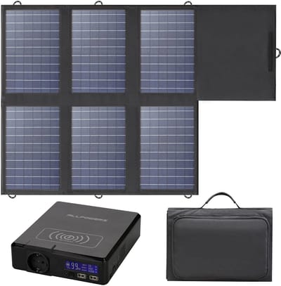 Solar Powerbank - Powerstation - Draagbare - Krachtcentrale - met 60W - Opvouwbaar Zonnepaneel - USB-C Uitgang - voor Thuis - Tenten - Buiten - Kamperen - Noodsituaties - 41600Mah - 200W - 100-240V - 50/60Hz - Zwart