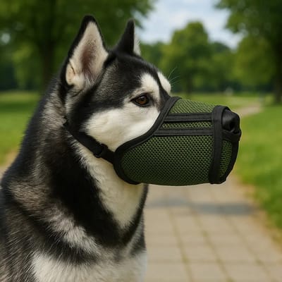 Muilkorf voor Honden – Ademende Netmuilkorf voor Kleine, Middelgrote en Grote Honden – Bescherming tegen Bijten, Kauwen en Krassen – Maakt Hijgen en Drinken Mogelijk – (Groen, L)