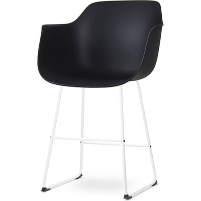 Nolon Nino-Puk Barkruk Zwart - met Armleuning - Kunststof - Wit Onderstel - 65 cm - Kookeiland - Barkruk met Rugleuning