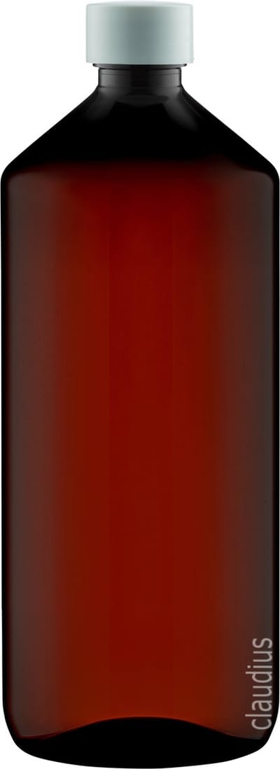 Lege Plastic Fles Apothekersfles 1 Liter PET Amber bruin - met witte dop - set van 10 Stuks - Navulbaar - Leeg