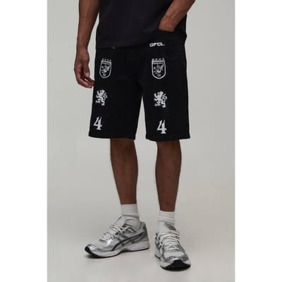 Relaxed Denim Shorts Met Badge Applicatie | Black | Size 28
