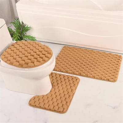 Flanel Badmatten Set 3-delig - Absorberend Zacht Badkamerkleed - Anti-slip Toiletmat - Effen Pluche - Bruin (60x90cm + 60x50cm + 42x38cm)