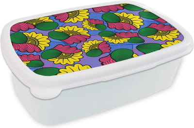 Broodtrommel Wit - Lunchbox - Brooddoos - Bloemen - Patroon - Afrika - 18x12x6 cm - Volwassenen