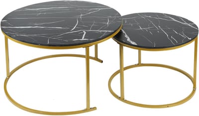 Set van 2 Uitschuifbare Salontafels Rond Zwart/Goud