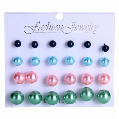 Fako Bijoux® - Oorbellen - Parel - Acryl - Mix 4 Kleuren - 12 Paar
