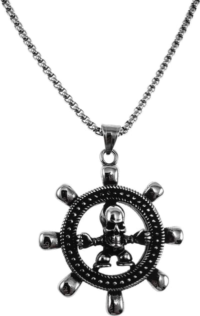 60cm x 3mm Jasseron-Ketting + XL Rudder-Hanger Heren - Gepolijst RVS - Ketting met Schedel Rudder Hanger