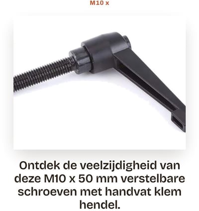 Dailygoods- Schroef M10 x 50 mm - Verstelbare Hendel - Klemhendel - Ergonomisch - Legering - Poedercoating Zwart
