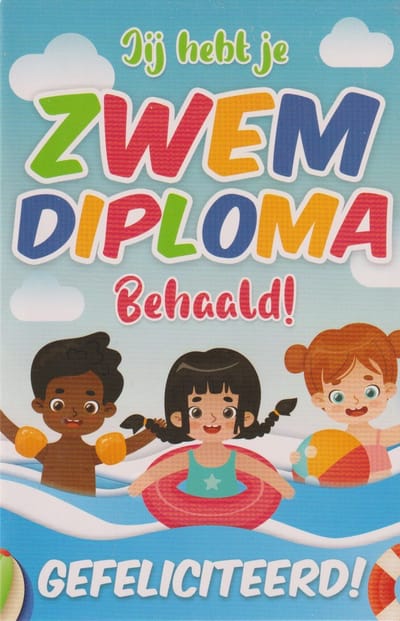 Wenskaart Jij hebt je Zwemdiploma gehaald! Gefeliciteerd - Luxe verjaardagskaart - Dubbele kaart met envelop - Gratis verzonden - D14198