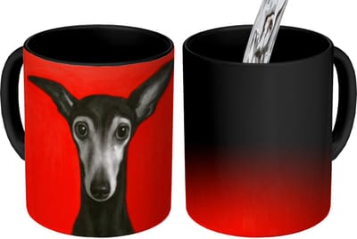 Magische Mok - Foto op Warmte Mokken - Koffiemok - Windhond - Minimalistisch - Rood - Magic Mok - Beker - 350 ML - Theemok