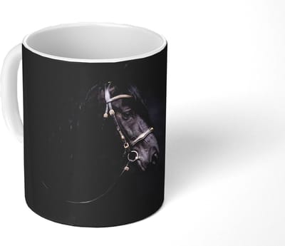 Mok - Koffiemok - Portret - Paard - Donker - Mokken - 350 ML - Beker - Koffiemokken - Theemok