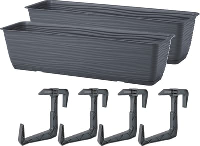 Form Plastic Balkon plantenbak Balustrade - 2x - incl ophangbeugels - kunststof - antraciet - L60 x B17 x H14