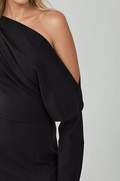 Asymmetrische Kraag Bodycon Midi Jurk met Splits