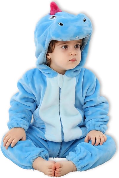 BoefieBoef Dieren Kleuter Onesie Peuter Pyjama Kinderen 2 tot 4 jaar – Verkleedkleding met Luierrits – Carnaval Dierenpak - Kerst en Kraamcadeau - Zacht Flanel - Baby Kerst - Boxpak - Jongen - Meisje - Kruippak - Winterpak - Dinosaurus - Licht Blauw