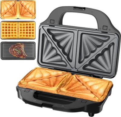 StayPowered Tosti Apparaat - 3 in1 Multifunctioneel Apparaat Voor Heerlijke Maaltijden! - Verwisselbare Platen - Antiaanbaklaag - Eenvoudige Bediening - Compact Design - Energiezuinig - Zwart - Levering Sneller dan Aangegeven!