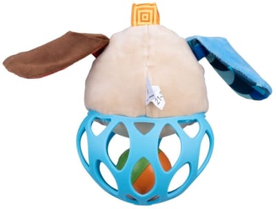 Balibazoo - Rammelaar Bal Hond - Blauw - Sensory Speelgoed - Stoffen Labels