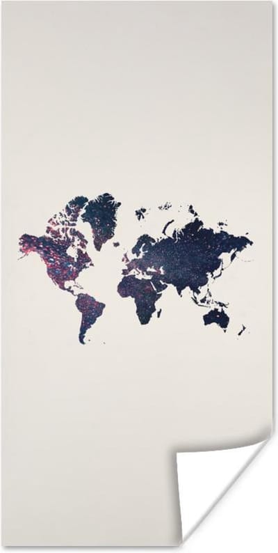 Poster 75x150 cm - Wereldkaart - Licht - Rood - Posters - Kamer decoratie - Wanddecoratie woonkamer - Muurdecoratie slaapkamer