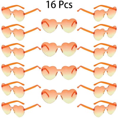 16 Stuks Hartvormige Zonnebrillen Dames Randloos Schattig Mode Strand Vakantie Brillen Kleurrijk Trendy Zonnebrillen as picture shows beige