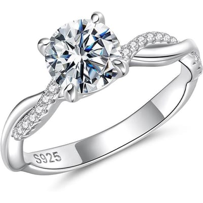 BAMOER 1CT 4-Steen Kleine Gedraaide Wijnstok Moissanite Ring Halo Verlovingsband Ring voor Vrouwen Belofte Bruids Sieraden Rond Geslepen VVS1 7 white
