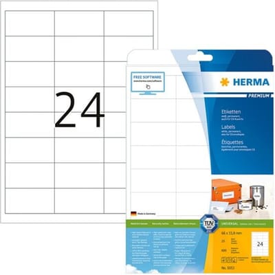 Herma prem. etiketten w. 66X33,8 25 vel DIN A4 600 stuks 5053