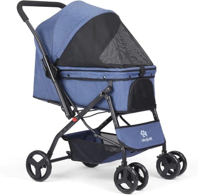 Huisdier Wandelwagen - Hondenkar Kattenkar - Comfortabel Reizen - Eén Knop Vouwfunctie - Tot 20 kg - Blauw