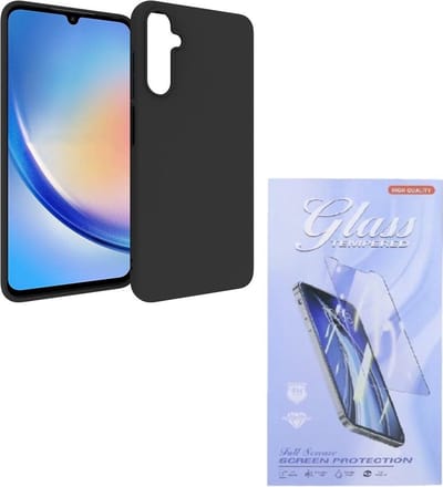 Soft Back Cover Hoesje Geschikt voor: Samsung Galaxy A15 Silicone - Zwart + 1X Tempered Glass Screenprotector - ZT Accessoires