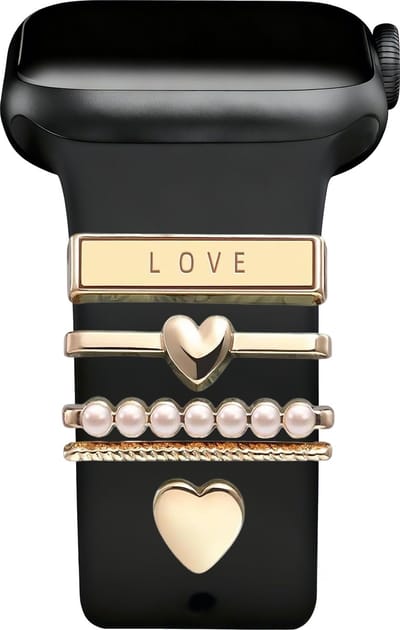 xoxo Wildhearts metalen armband bedeltjes - Geschikt voor siliconen bandjes - o.a. Apple Watch / Samsung bandjes 20mm / 22mm - Hartjes - modieus ontwerp met diamantjes - gemakkelijk te bevestigen - Goud