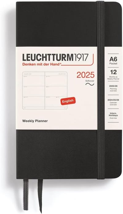 Agenda 2025 Pocket A6 Zacht - Wekelijkse Planner - 12 Maanden - Gelined - Zwart