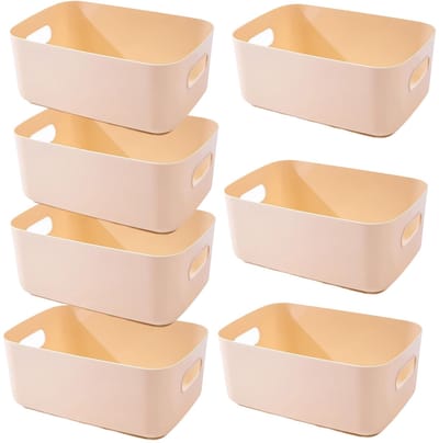 Opbergdoos,Kunststof Opbergmand met Handgrepen,Keukenkast,Opbergdoos,Kunststof Doos Organizer box voor Badkamer,Keuken (Beige, 20×15×7 cm)