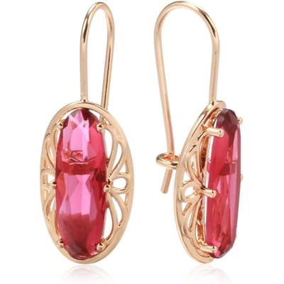 Nouvelles Boucles d'Oreilles Pendantes Longues Ovale Rouge Zircon Naturel Mode Couleur Or Rose Femmes Boucles d'Oreilles Fleur Creuse Bijoux Vintage beige