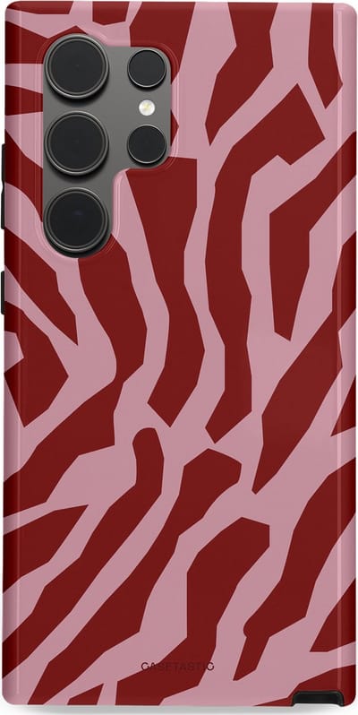 Casetastic Hoesje Geschikt voor Samsung S24 Ultra - Stijlvolle Beschermende Duo-layer Case - Rode Roze Framboos Zebra Strepen