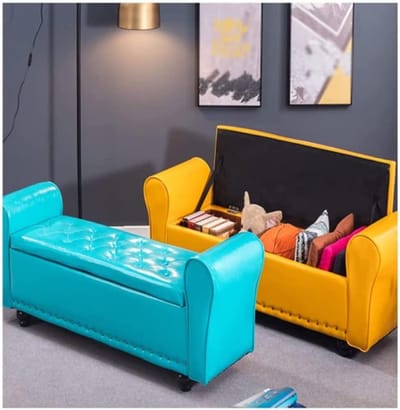 Opbergkruk Opklapbaar - Opbergpoef Voetenbank - Extra Zitplaats - Grote Opbergruimte - 40x40x100cm - Blauw