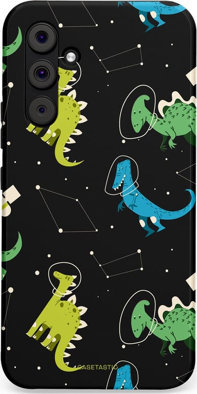 Casetastic hoesje geschikt voor Samsung Galaxy A54 (2023) 5G - Dubbellaagse bescherming - Dino in de sterren - Fashion Case - Zwart Groen