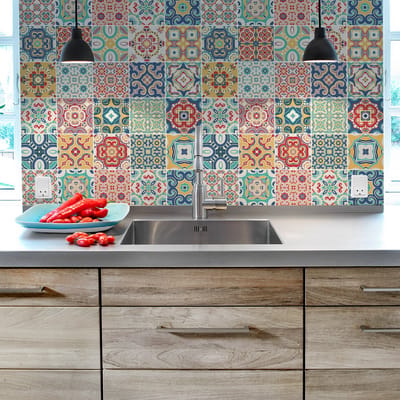 Zelfklevende tegelmuurstickers voor keuken en badkamer - 30 Jael Azulejos cementtegelstickers - 30 stickers 20x20cm