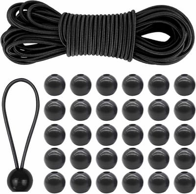 4 mm Rubberkoord - Elastisch Touw van 10 m met 30 Ballen voor Zeilen, Tent en Outdoor Activiteiten