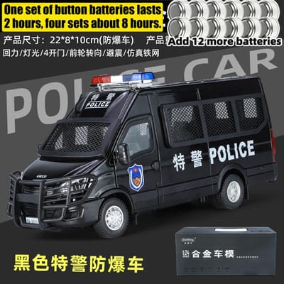 1:24 Lveco Swat Anti-oproerpolitie Voertuig Legeringsmodel Metalen Diecast Auto Model Geluid & Licht Verzamelobject Verjaardagscadeau Voor Vriend