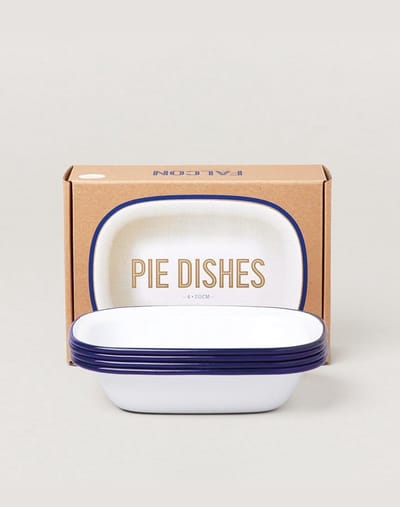 Emaille Taartvormen - Individuele Desserts - Bakken en Serveren - Vaatwasserbestendig Ovenbestendig - 4 x 20cm - Wit Blauwe Rand