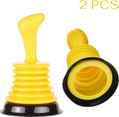 2 stuks - Gele afvoerontstoppers 10,5 x 17 cm - Krachtige gootsteenzuigers voor keuken, badkamer en toilet - Handmatige ontstopper tegen verstopte afvoerbuizen - Herbruikbare knijpontstopper voor thuisgebruik