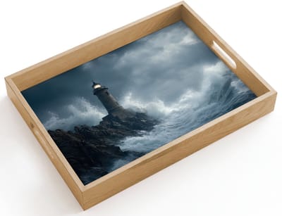 Dienblad hout 40x30 cm - Schootdienblad - Rotsen - Vuurtoren - Golven - Klliffen - Borrelplank rechthoek - Plateau dienbladen