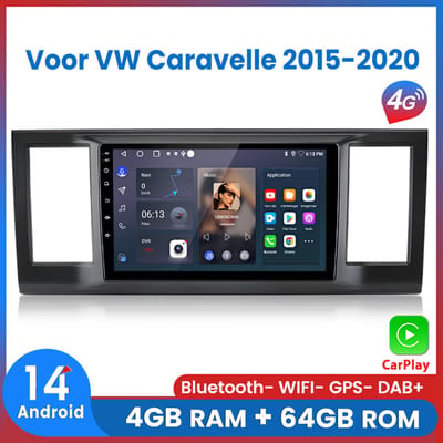 Awesafe 8-Core 4+64GB Autoradio - Geschikt Voor VW Volkswagen Caravelle 2015 t/m 2020 - Draadloze Carplay Android Auto - Touchscreen - GPS Navigatie 4G WiFi - Bluetooth Radio - 2015 2016 2017 2018 2019 2020