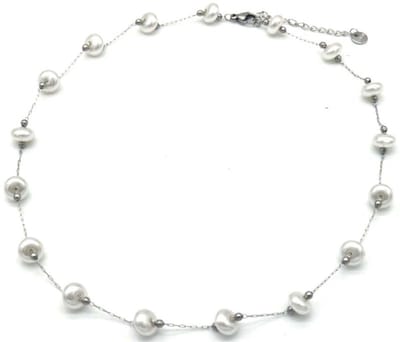 Ketting met Parels - RVS - Lengte 39-44 cm - Zilverkleurig