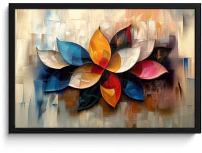 Poster in lijst - Fotolijst 60x40 cm - Posters - Bloem - Abstract - Kleurrijk - Bladeren - Posterlijst zwart - Decoratie - Wanddecoratie woonkamer - Muurdecoratie slaapkamer