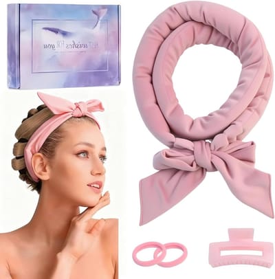 Dailygoods - krulspelden 's nachts, hittevrije krullen, fluweel, antislip, met haarspeld, lotta krullen, doe-het-zelf haarkruller, rollers voor lang en gemiddeld haar (roze)