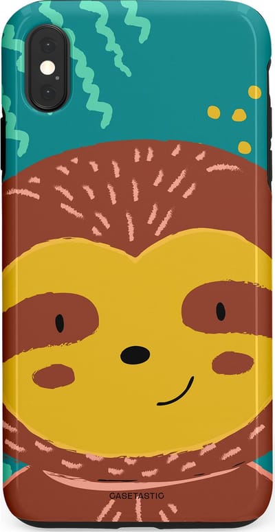 Casetastic hoesje geschikt voor Apple iPhone XS Max - Dubbellaagse bescherming - Vrolijke luiaard - Fashion Case - Terracotta Petrol Goud